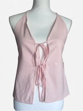 NWT PacSun Pink Linen Blend Tie Front Coquette Balletcore Festival Halter Top S